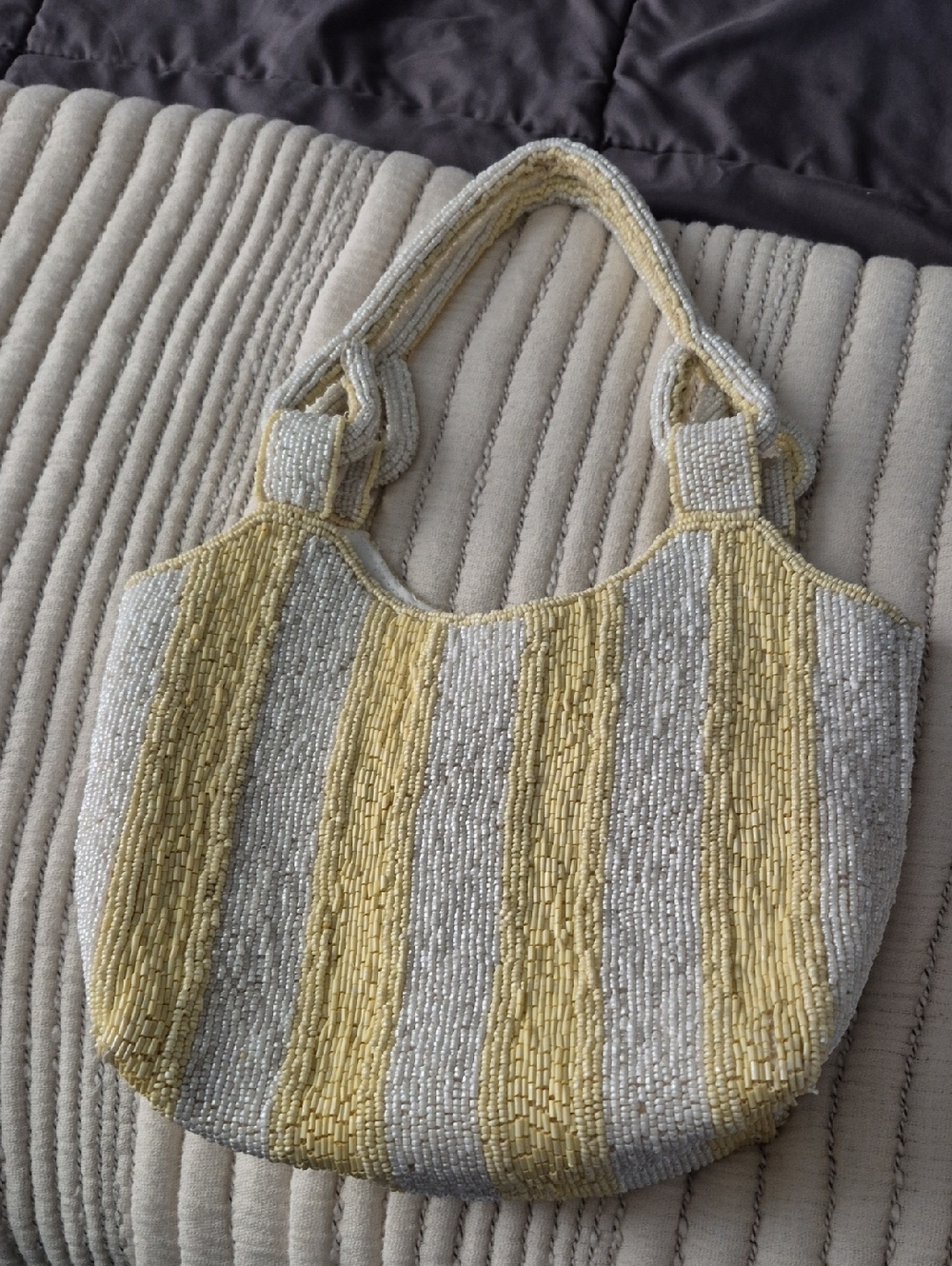 Beaded Yellow & Cream Tote Bag - Elegant Handheld Women’s Bag